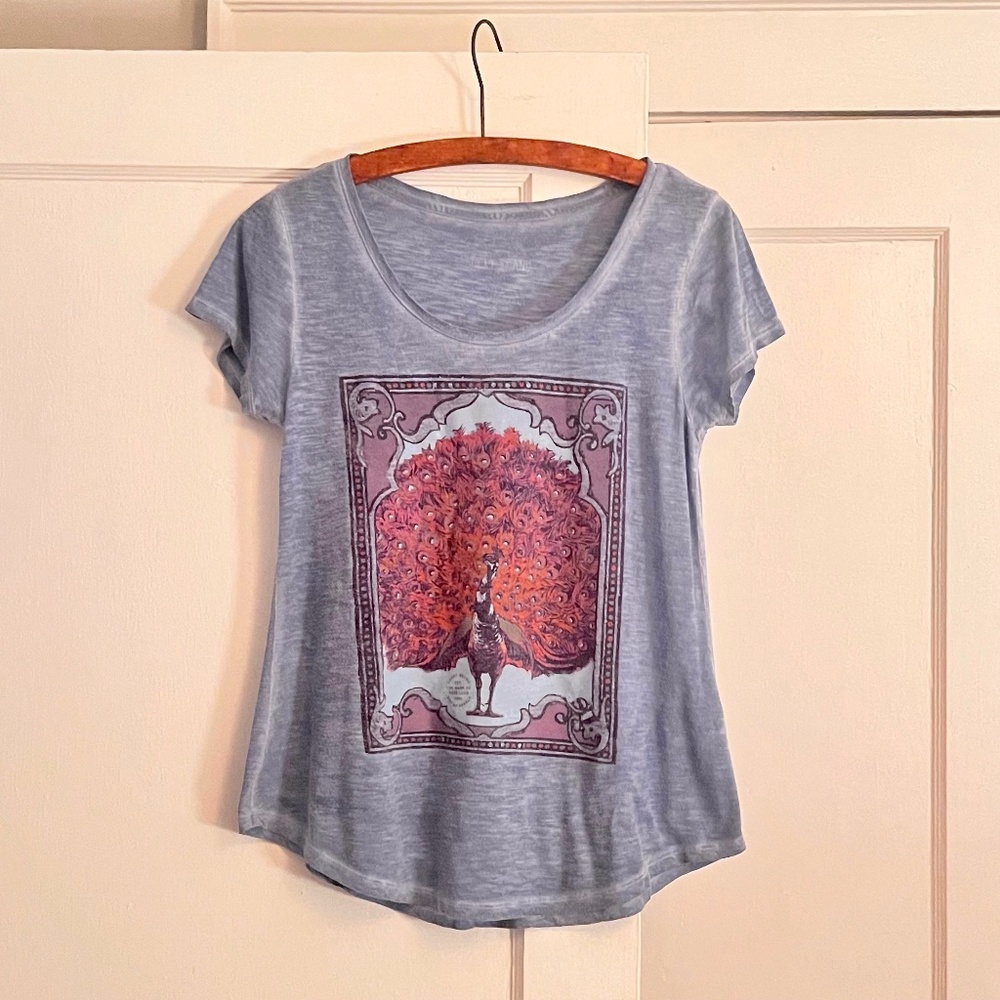 Lucky Peacock - Blue Cotton T-Shirt - SMALL